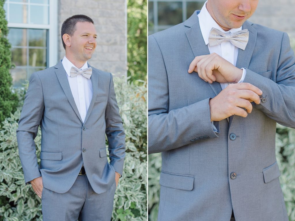 groom adjusting cuff link while getting ready