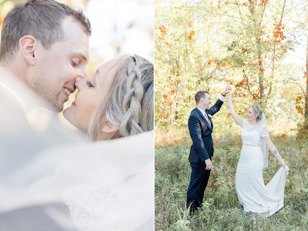bride and groom dancing in the fall colours at carleton place wedding