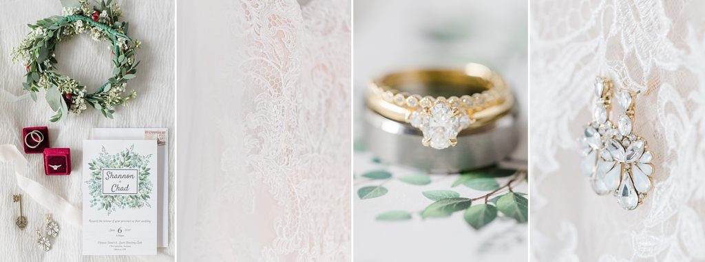 lace details of essence of australia dress and stacked wedding bands from la maison d'or