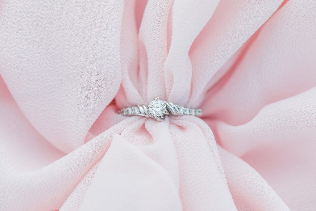 engagement ring in blush fabric