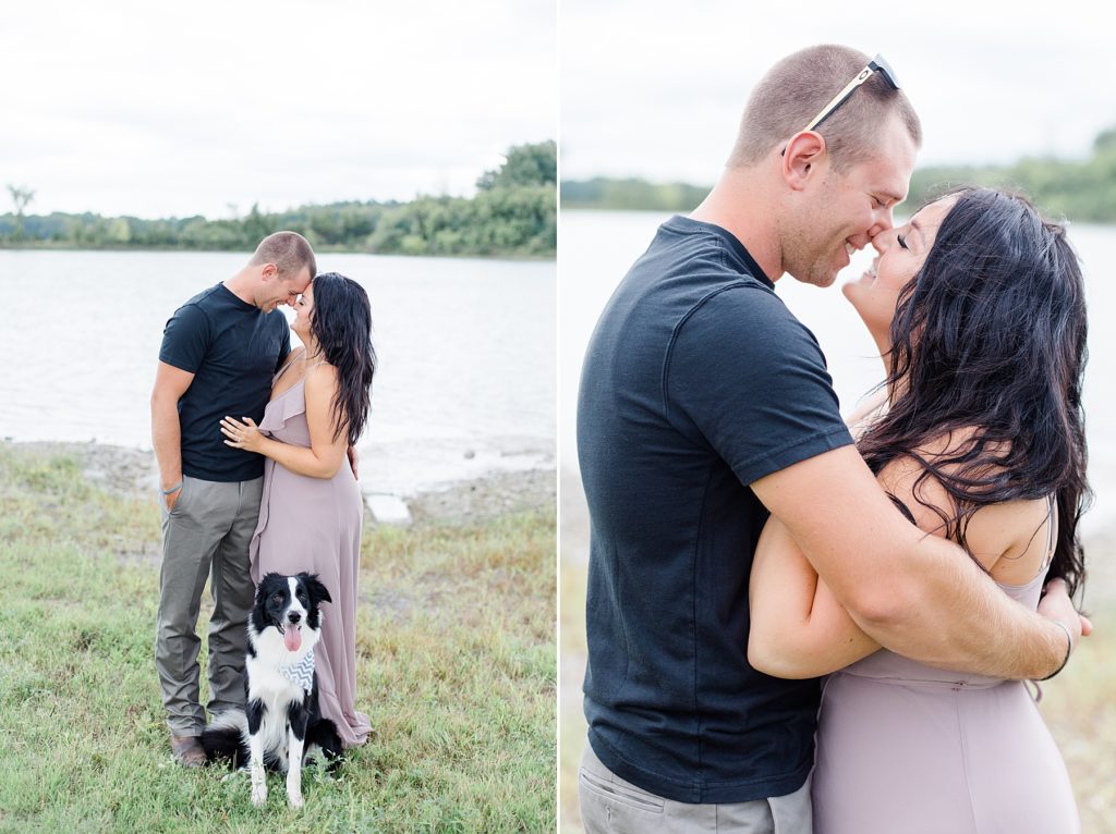 future bride and groom with their dog at their engagement