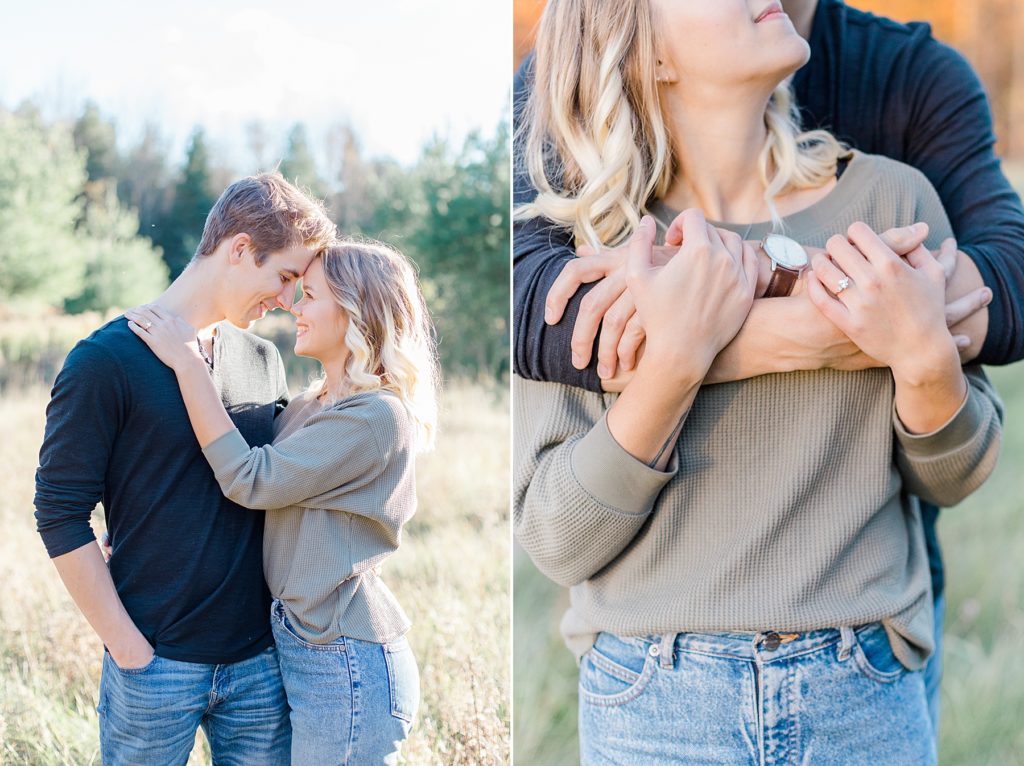 fall infused engagement session couple forehead to forehead