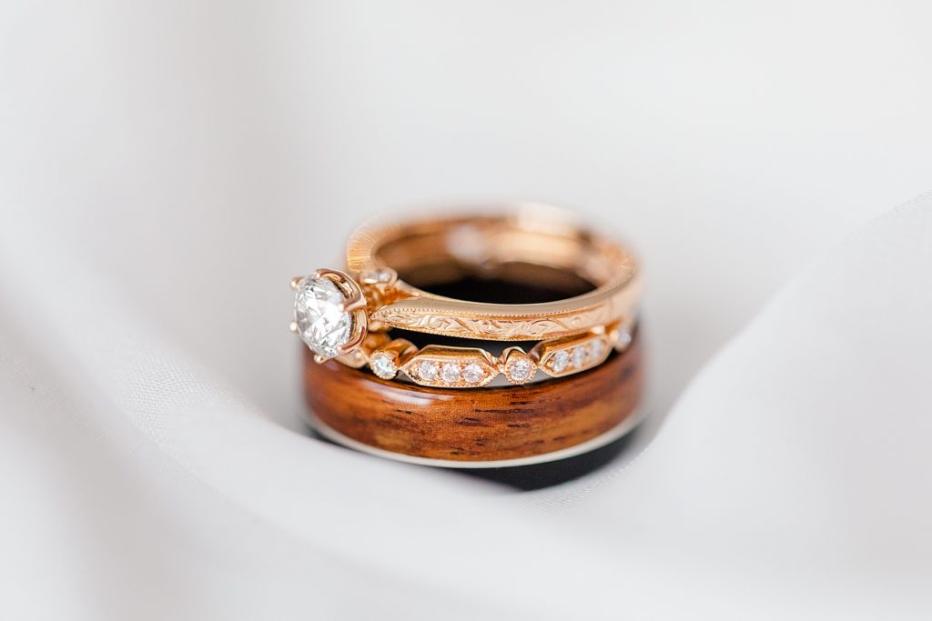 Stacked wedding bands and engagement ring from Farrah Fine Jewellers