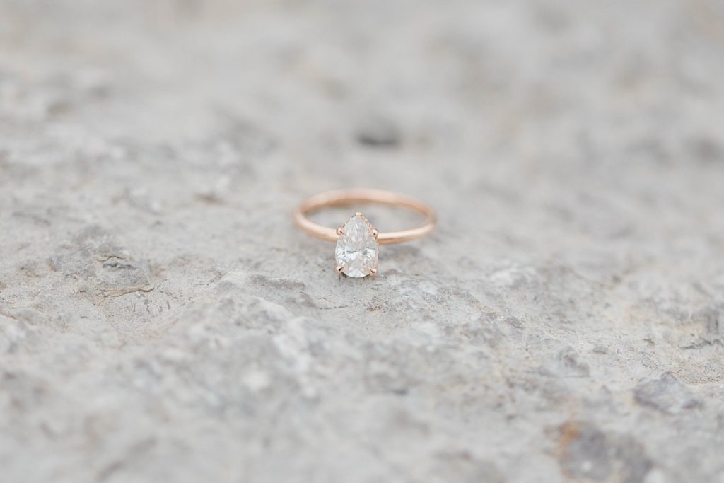 engagement ring on rock