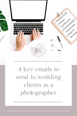 Link to blog post that contains four key emails a wedding photographer should send their wedding clients before their wedding day