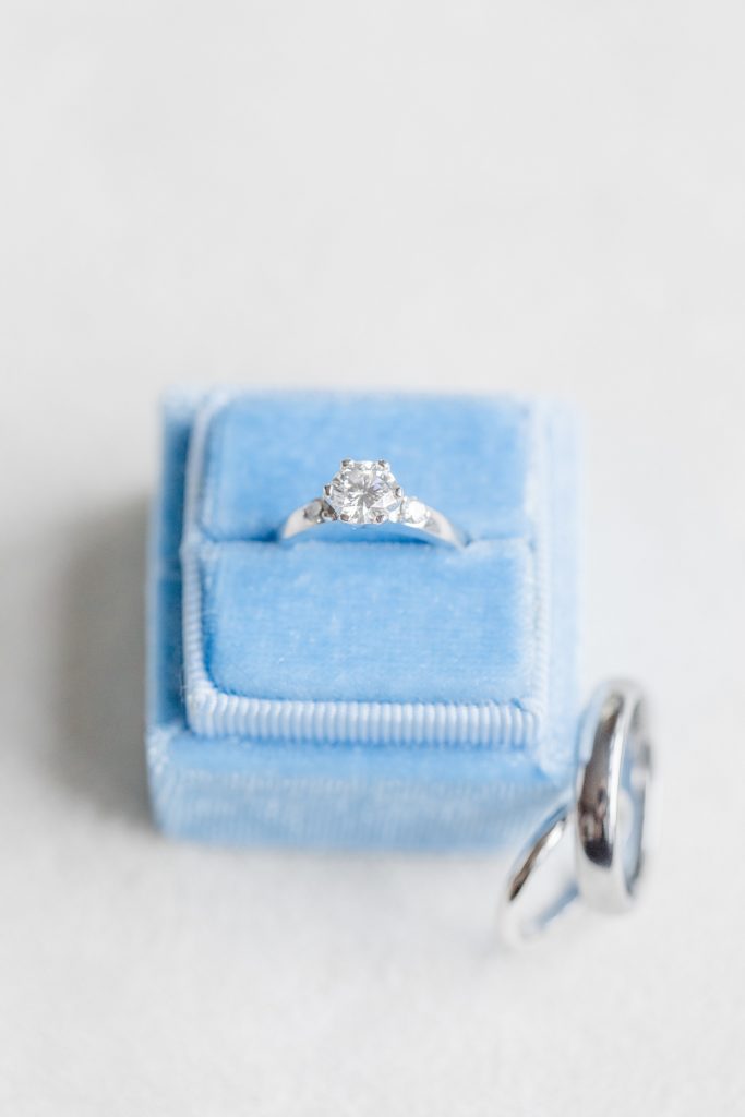 ring detail photo with blue velvet ring boox at Brookstreet Hotel Wedding in Ottawa with Brittany Navin Photography