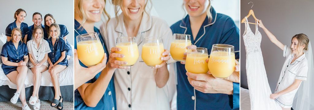 bridal party having mimosas while they get ready