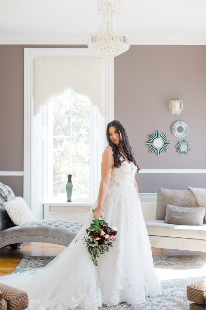 Bridal portrait in bridal suite at Grand Hotel in Carleton Place Photographed by Brittany Navin Photography