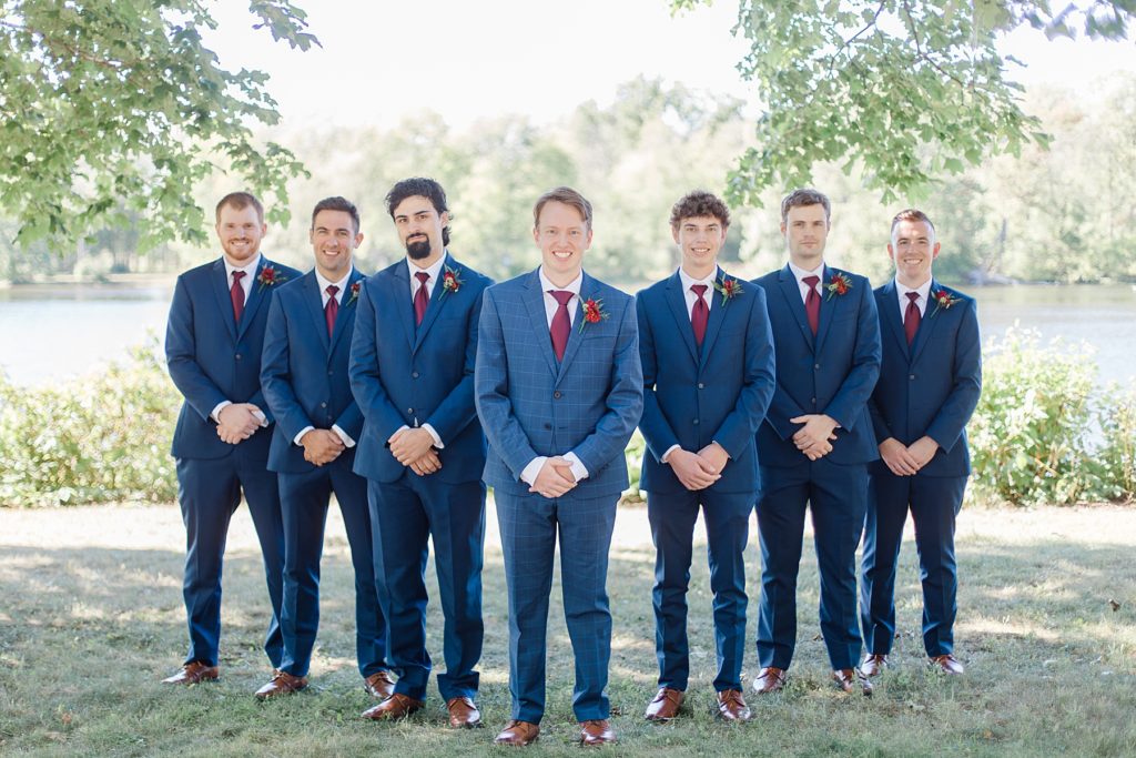 navy suits fro groomsmen at Riverside Park Wedding in Carleton Place photographed by Brittany Navin Photography