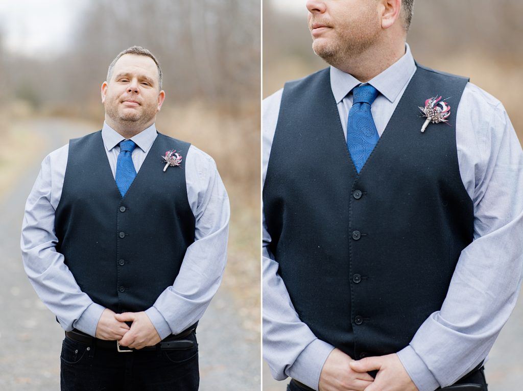 groom portrait at temples sugar bush wedding photographed by Brittany Navin Photography