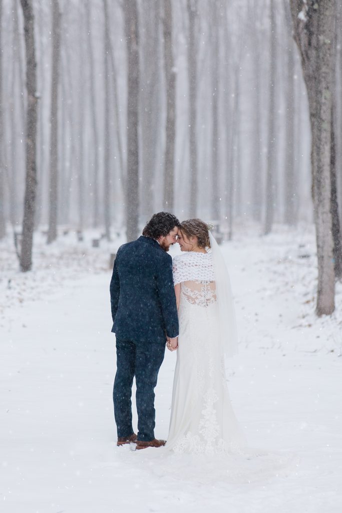 bride and groom portrait for temples country winter wedding photographed by Brittany Navin Photography