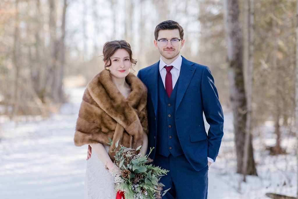 classic bride and groom portrait at Beckwith winter elopement photographed by Brittany Navin Photography