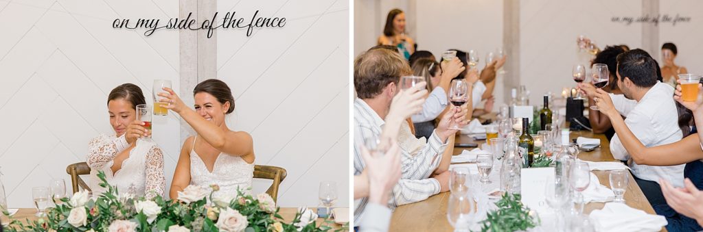 cheers to the newlyweds at Bleeks and Bergamot wedding in Ashton Ontario photographed by Brittany Navin Photography
