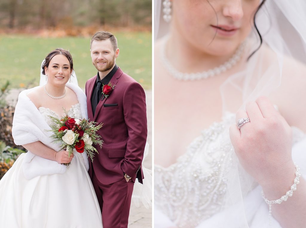 bride and grooms portraits at Temples Sugar Bush Wedding in Lanark Ontario photographed by Ottawa wedding photographer, Brittany Navin Photography