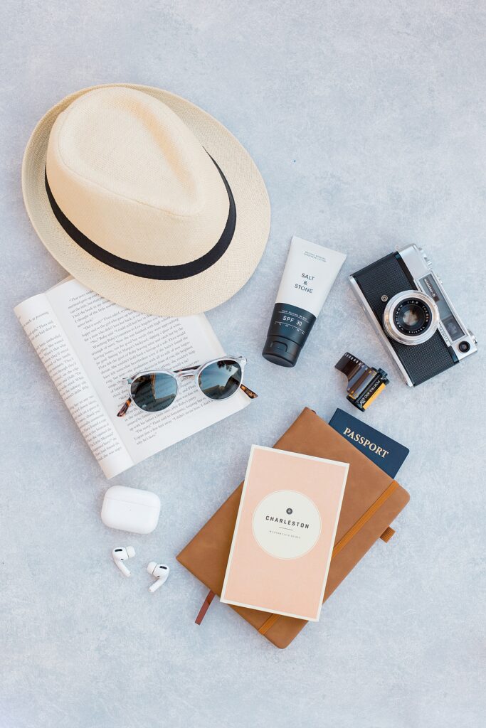 beach flat lay at Amelia Island photographed by Brittany Navin Photography