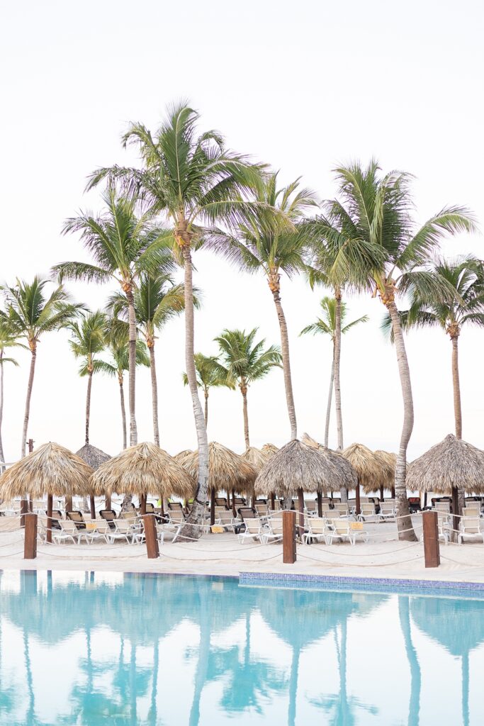 palm trees and pool at Dreams Dominicus La Romana Resort in Punta Cana, Dominican Republic photographed by Brittany Navin Photography