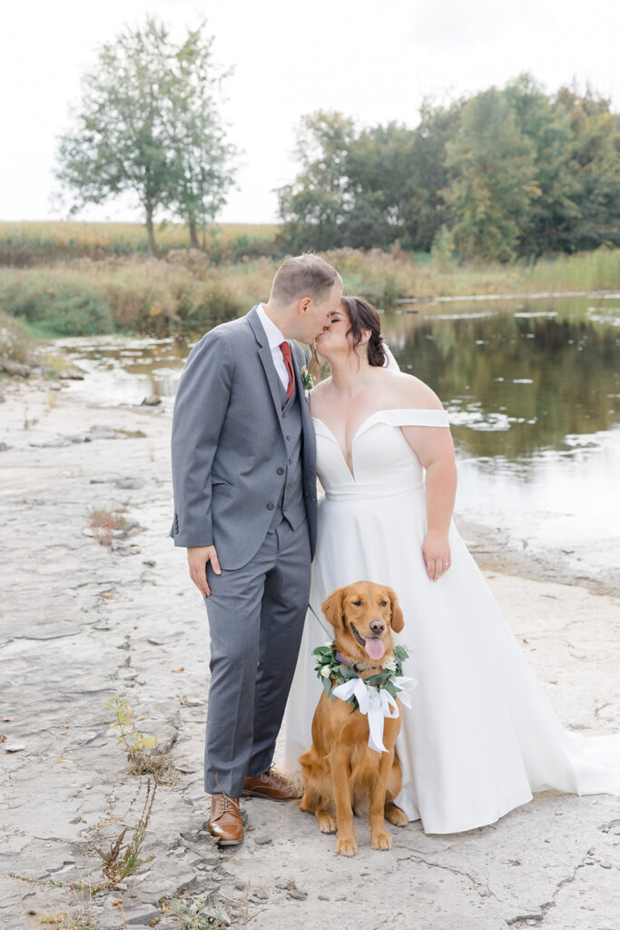 bride and groom and their dog at Bleeks and Bergamot wedding in Ashton, Ontario photographed by Ottawa wedding photographer, Brittany Navin Photography