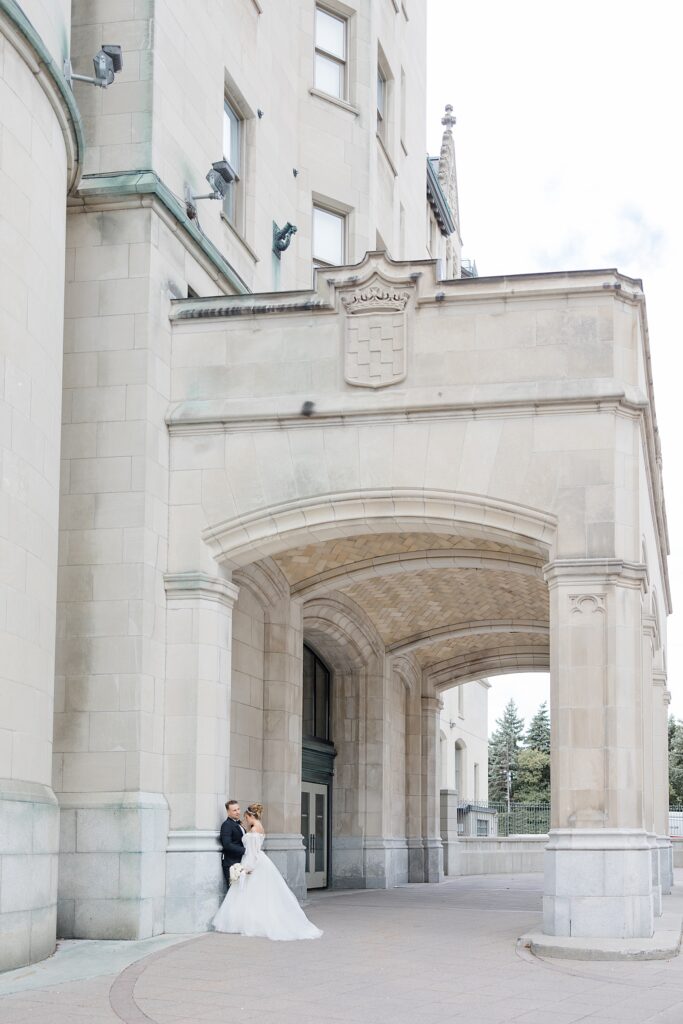 Bride and Groom portraits at Chateau Laurier at Downtown Ottawa Wedding editorial designed and planned by Golden Apple Events and Photographed by Brittany Navin Photography