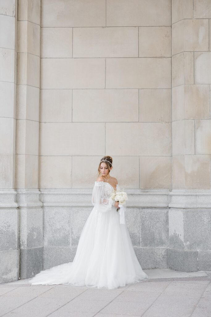 Bridal portraits at Chateau Laurier at Downtown Ottawa Wedding editorial designed and planned by Golden Apple Events and Photographed by Brittany Navin Photography